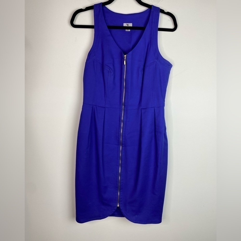 Royal Blue Structured Panel Zip Front Cotton Sheath Worthington